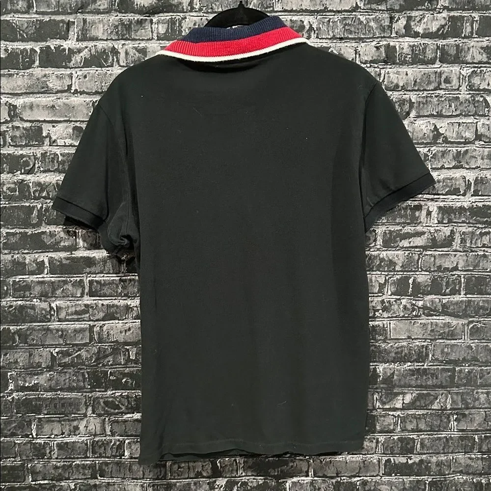Gucci Black Polo with Embroidered Tiger and Red-Blue Collar